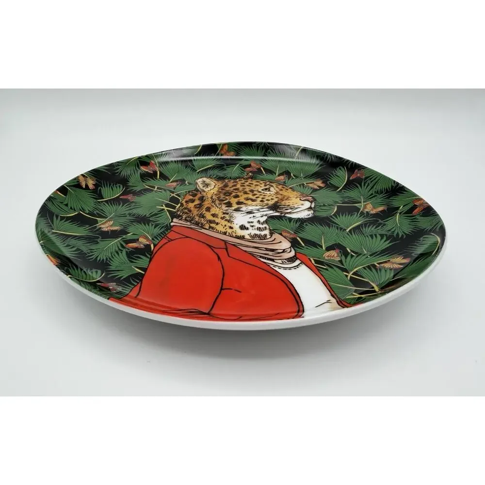 West Elm Rachel Kozlowski Dapper Animals Plate 8.5” Jaguar Leopard Cheetah Pair